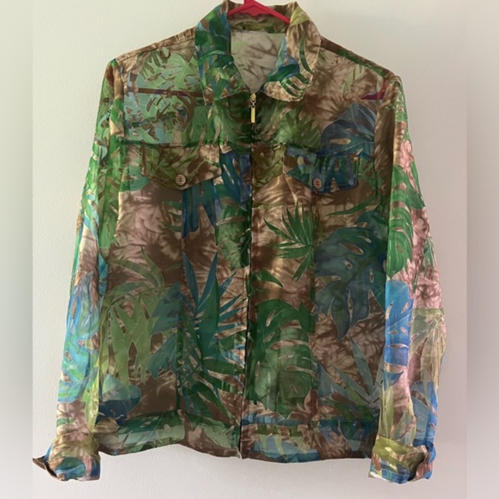 Erin London Vintage Womens Sheer Tropical Palm Print Jacket M